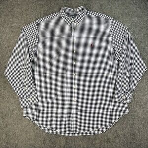 Polo Ralph Lauren Mens 3XLT Button Up Shirt Navy Blue Gingham Check Pony Preppy